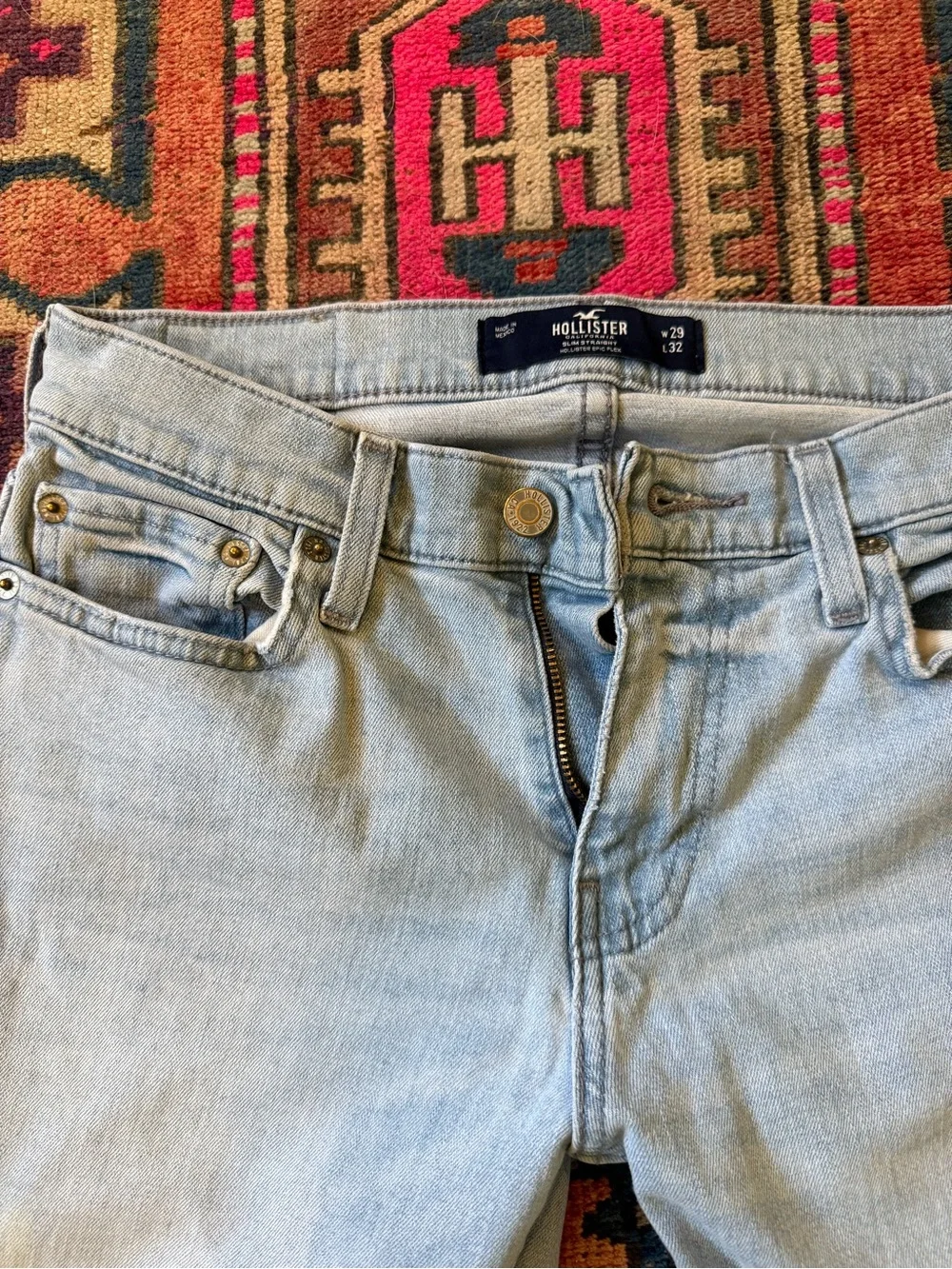 Hollister Slim Straight Leg Light Wash Jeans - Light Blue 29x32